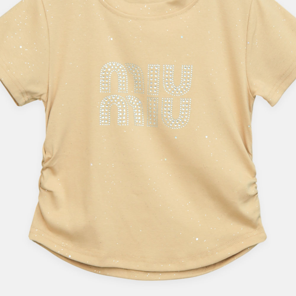 Girls Camel Miu Miu Inspired Rhinestone Tee