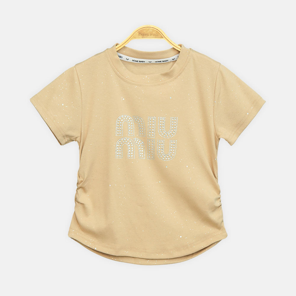 Girls Camel Miu Miu Inspired Rhinestone Tee