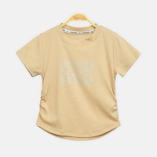 Girls Camel Miu Miu Inspired Rhinestone Tee