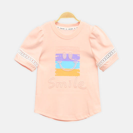 Peach Smile Puff Sleeve Top