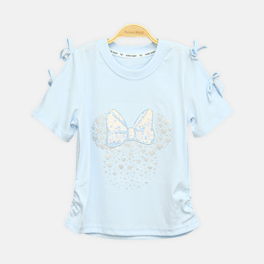 Sky Blue Sequin Bow Top