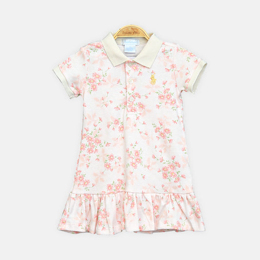 Girl Khaki Floral Polo Top