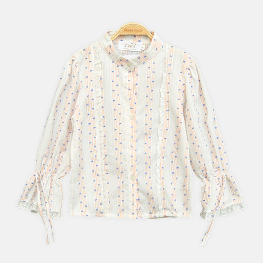 Lace-Accented Stripe Top