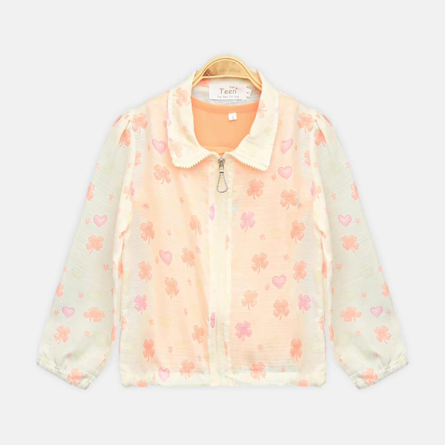 Cream Printed Zipper Top