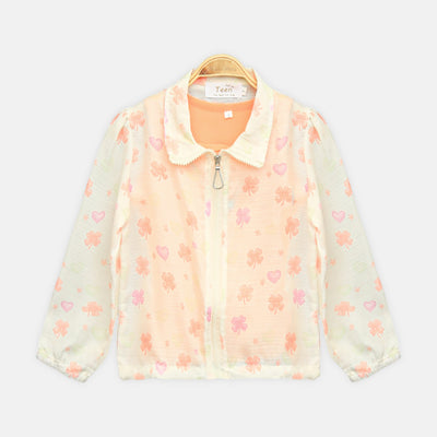Cream Printed Zipper Top