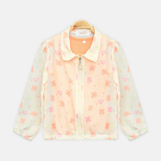 Cream Printed Zipper Top