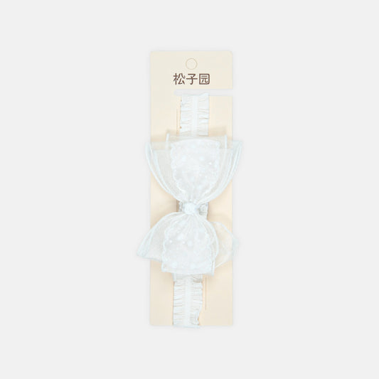 White Embroidered Bow Headband