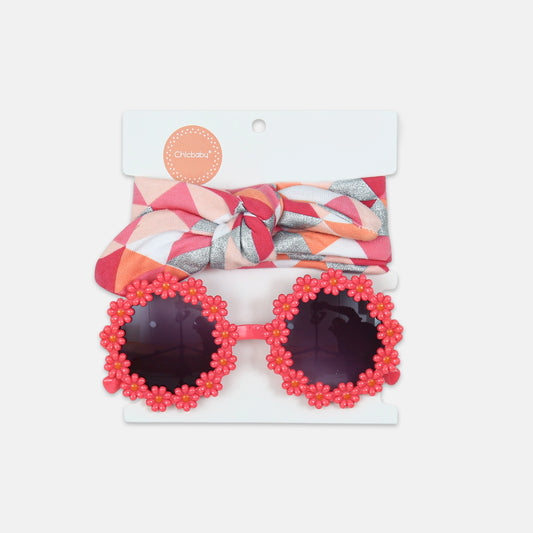 Pink Daisy Sunglasses & Bow Headband Set