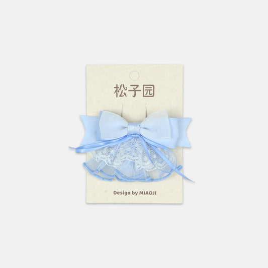 Blue Satin & Lace Bow Clip