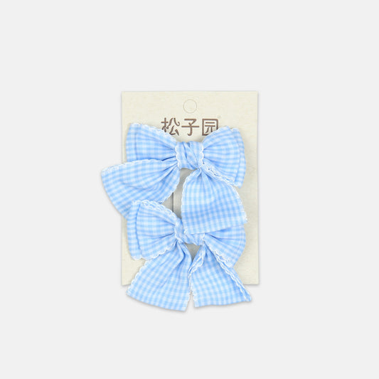 Blue Check Bow Clips