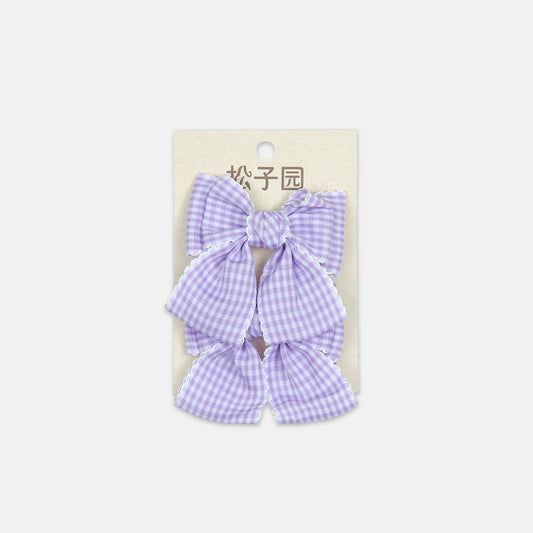 Purple Check Bow Clips
