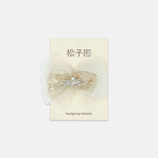White Gold Tiara Tulle Hair Clip