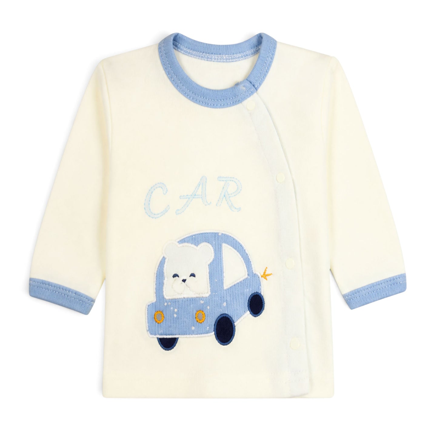CREAM AND BLUE "CAR" BEAR BABY BOY GIFT SET