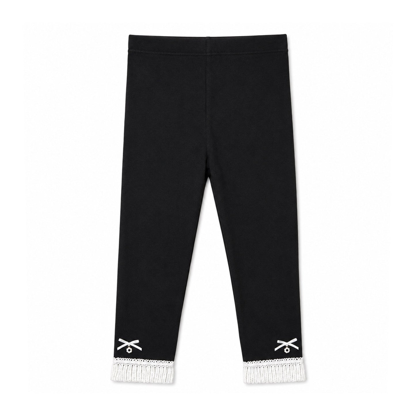 BLACK LACE-TRIM RIBBED TROUSERS