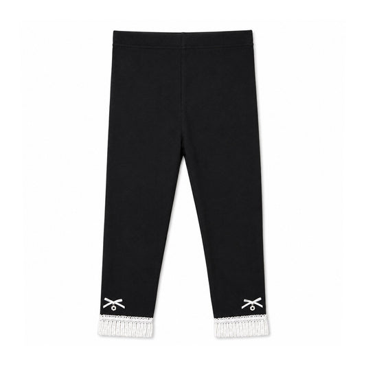 BLACK LACE-TRIM RIBBED TROUSERS