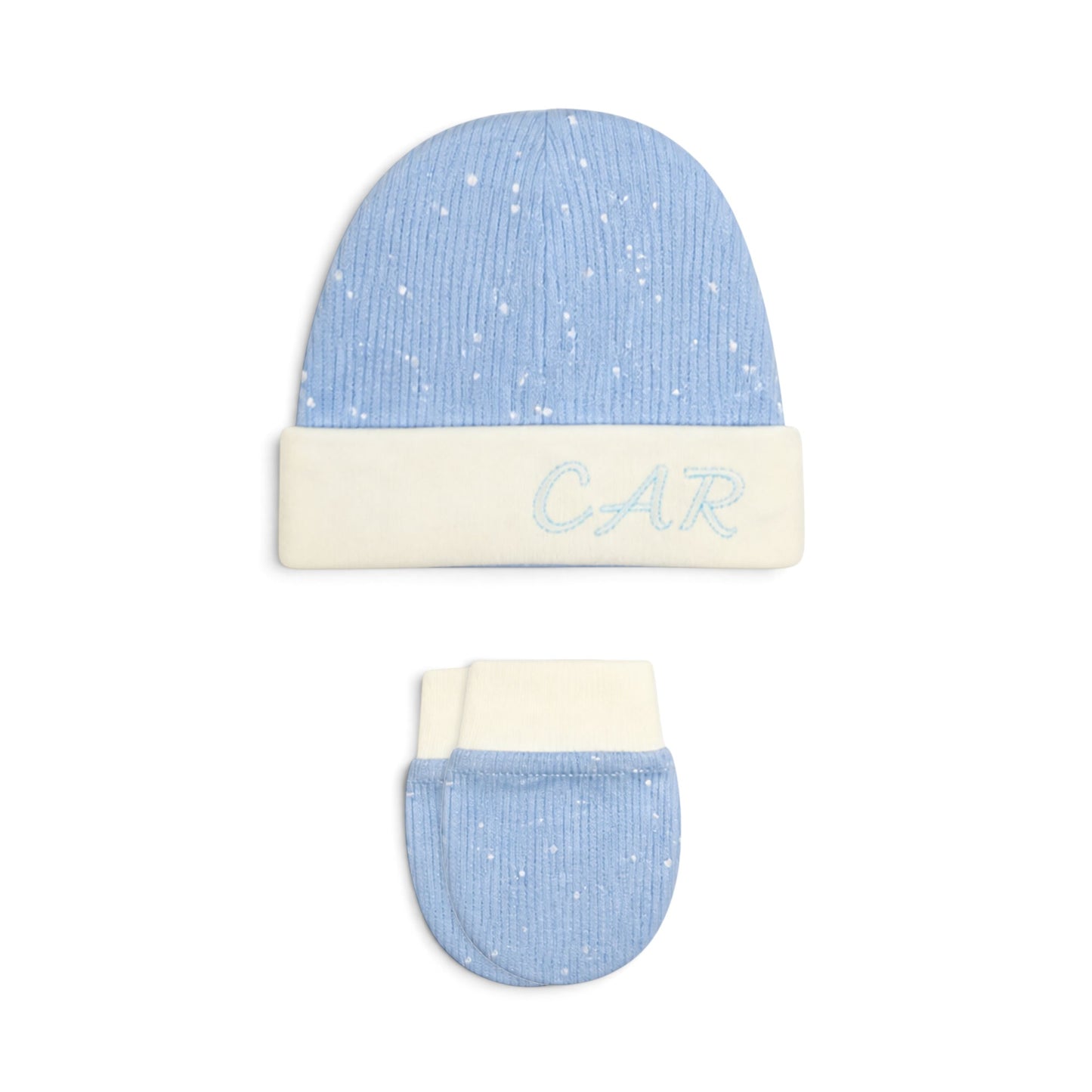 CREAM AND BLUE "CAR" BEAR BABY BOY GIFT SET