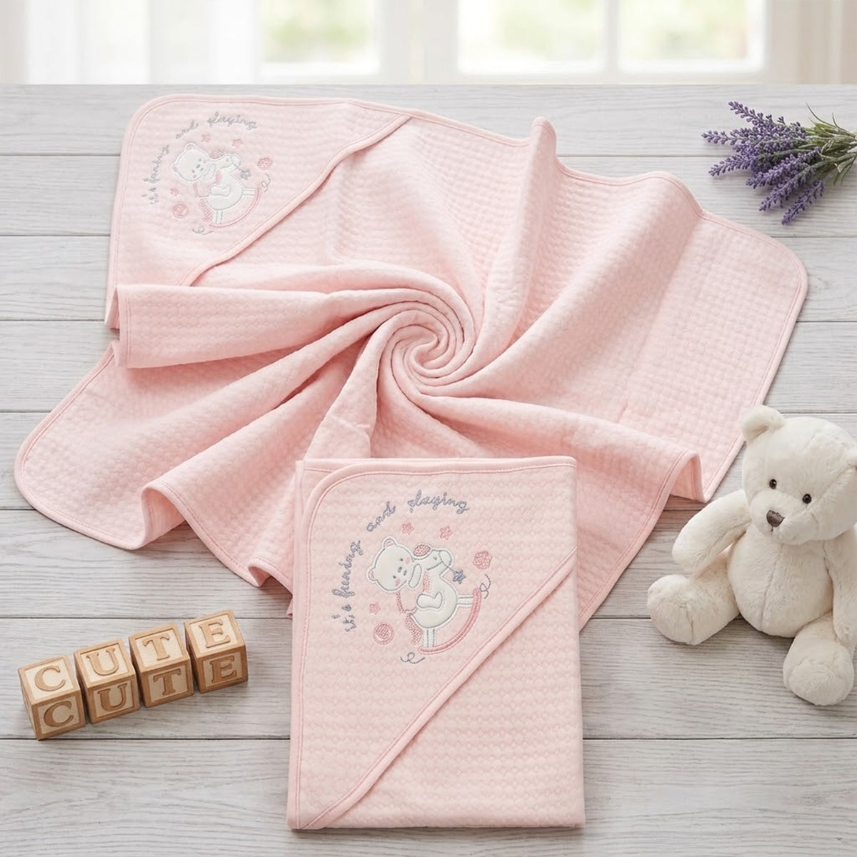PINK HOODED ROCKING BEAR WRAPING SHEET