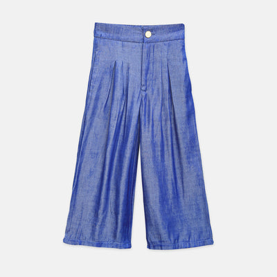Blue Chambray Wide-Leg Trousers