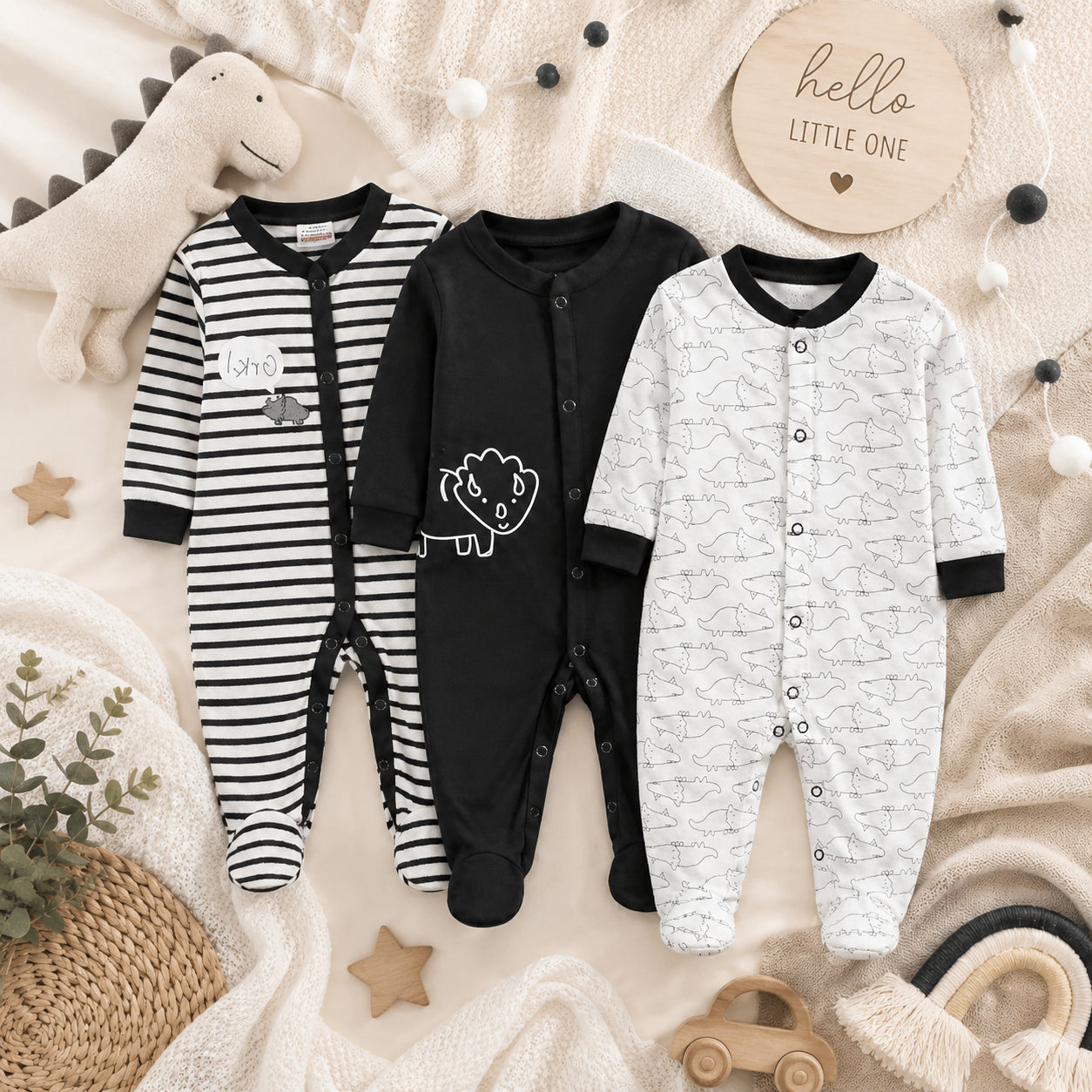 DINOSAUR SLEEP SUITS BOYS PK-3