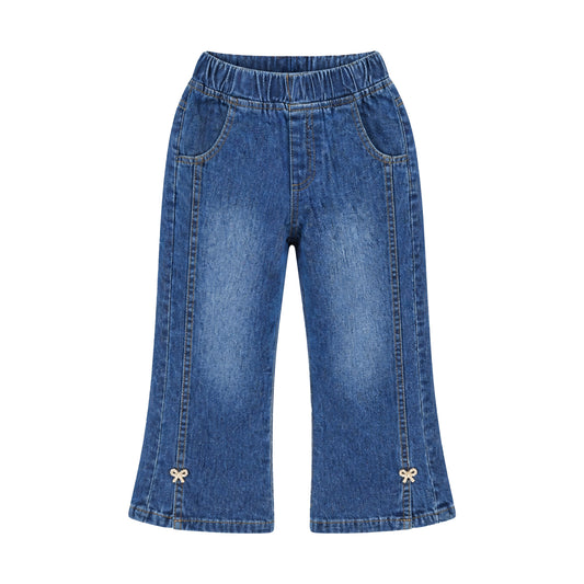 BABY GIRL LIGHT WASH DENIM JEANS WITH BOW ACCENT