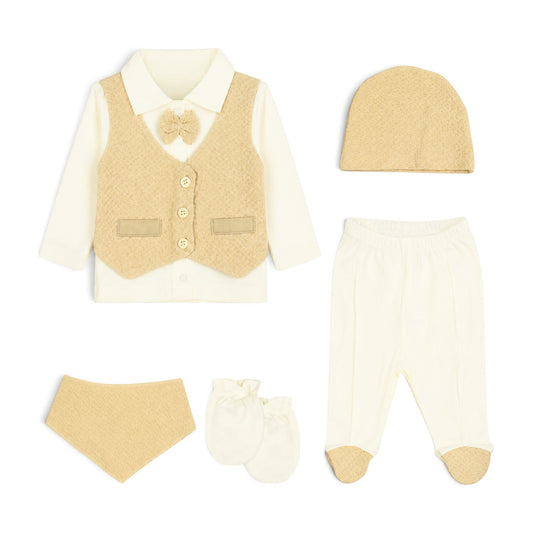 CREAM AND BEIGE VEST-STYLE BABY BOY GIFT SET