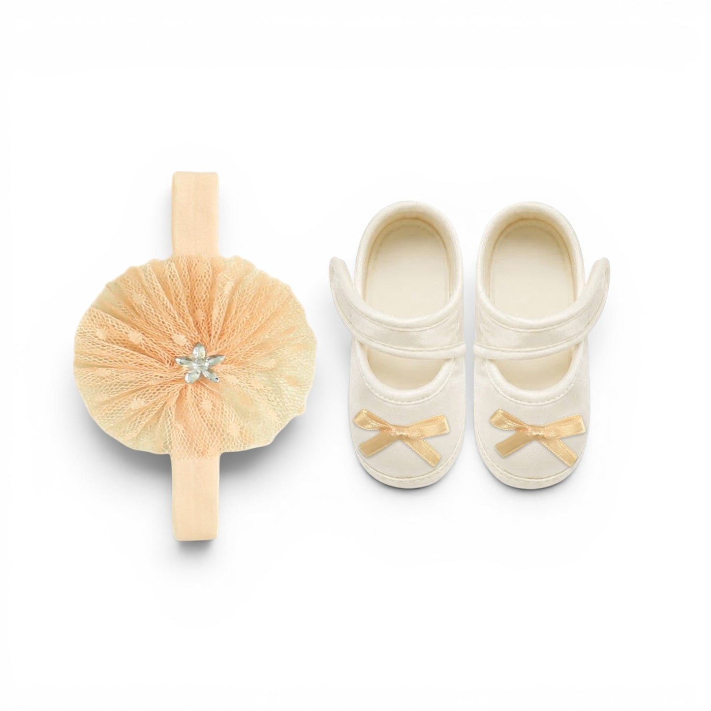 PEACH GOLDEN BOW BABY GIRL FANCY FROCK GIFT SET