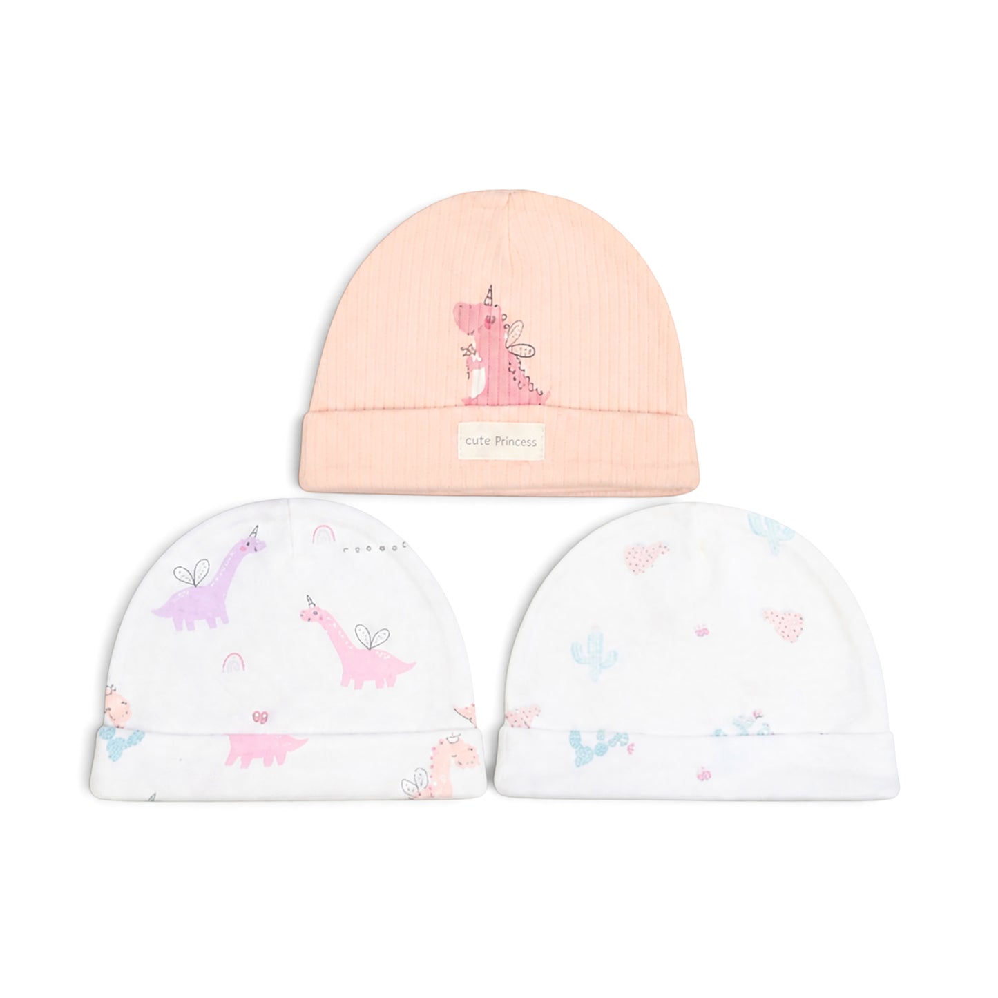 DINOSAUR AND CACTUS INFANT BABY CAPS PK-3