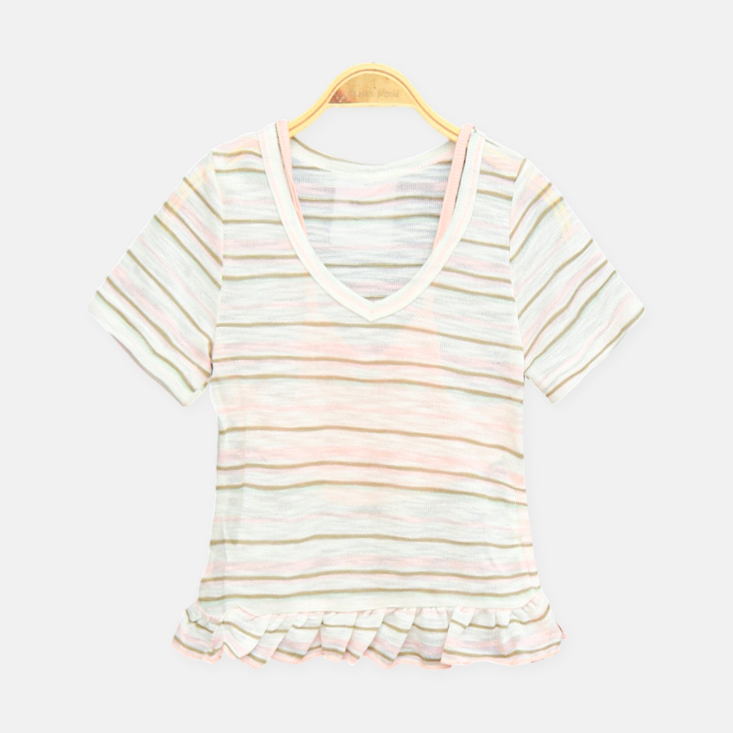 Pink Multi-Stripe Ruffle Tee