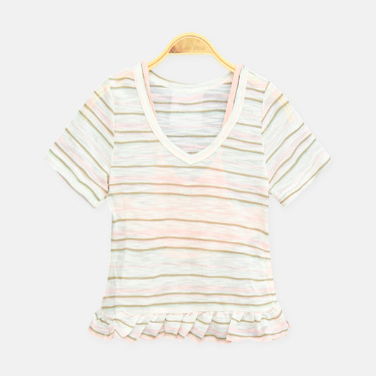Pink Multi-Stripe Ruffle Tee