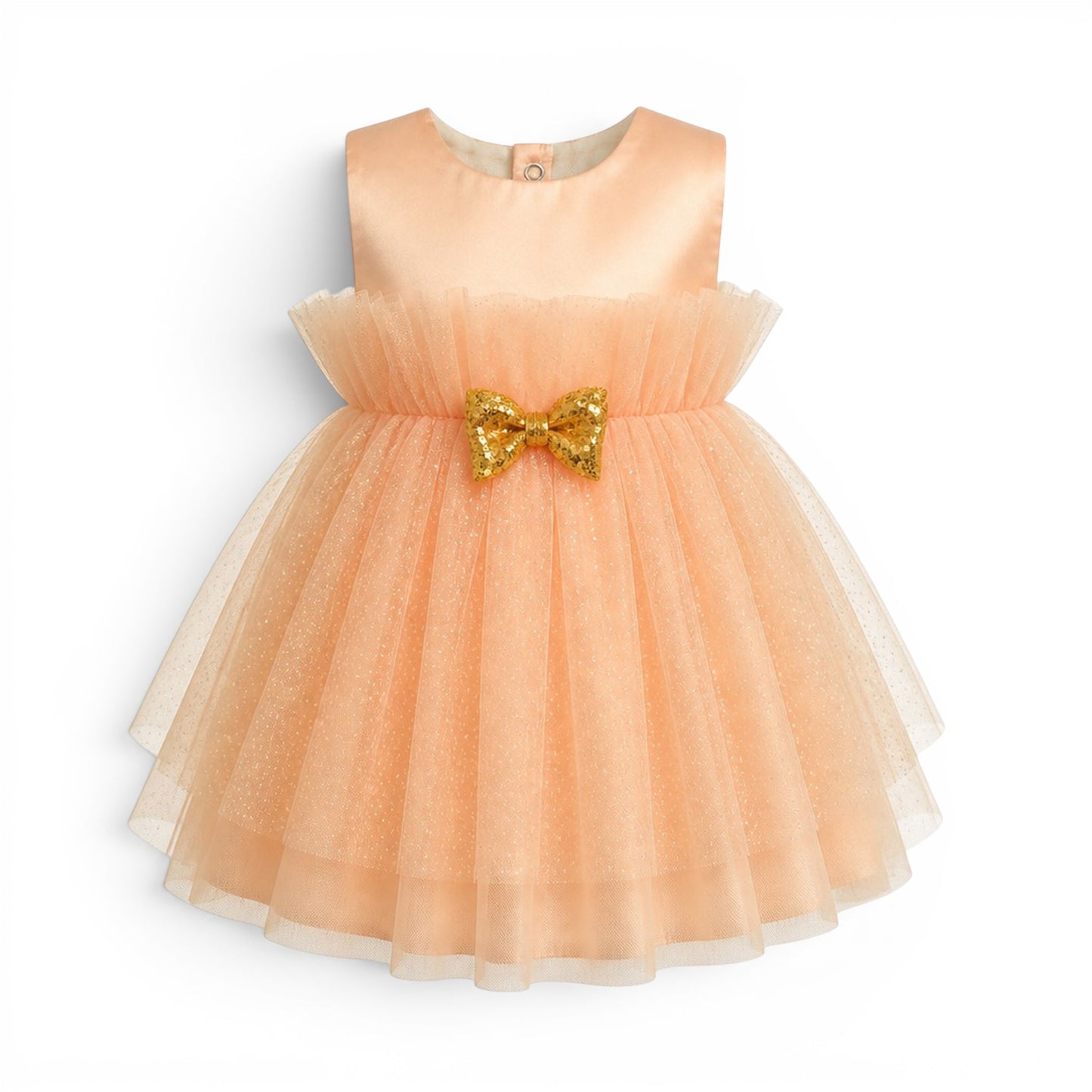 PEACH GOLDEN BOW BABY GIRL FANCY FROCK GIFT SET