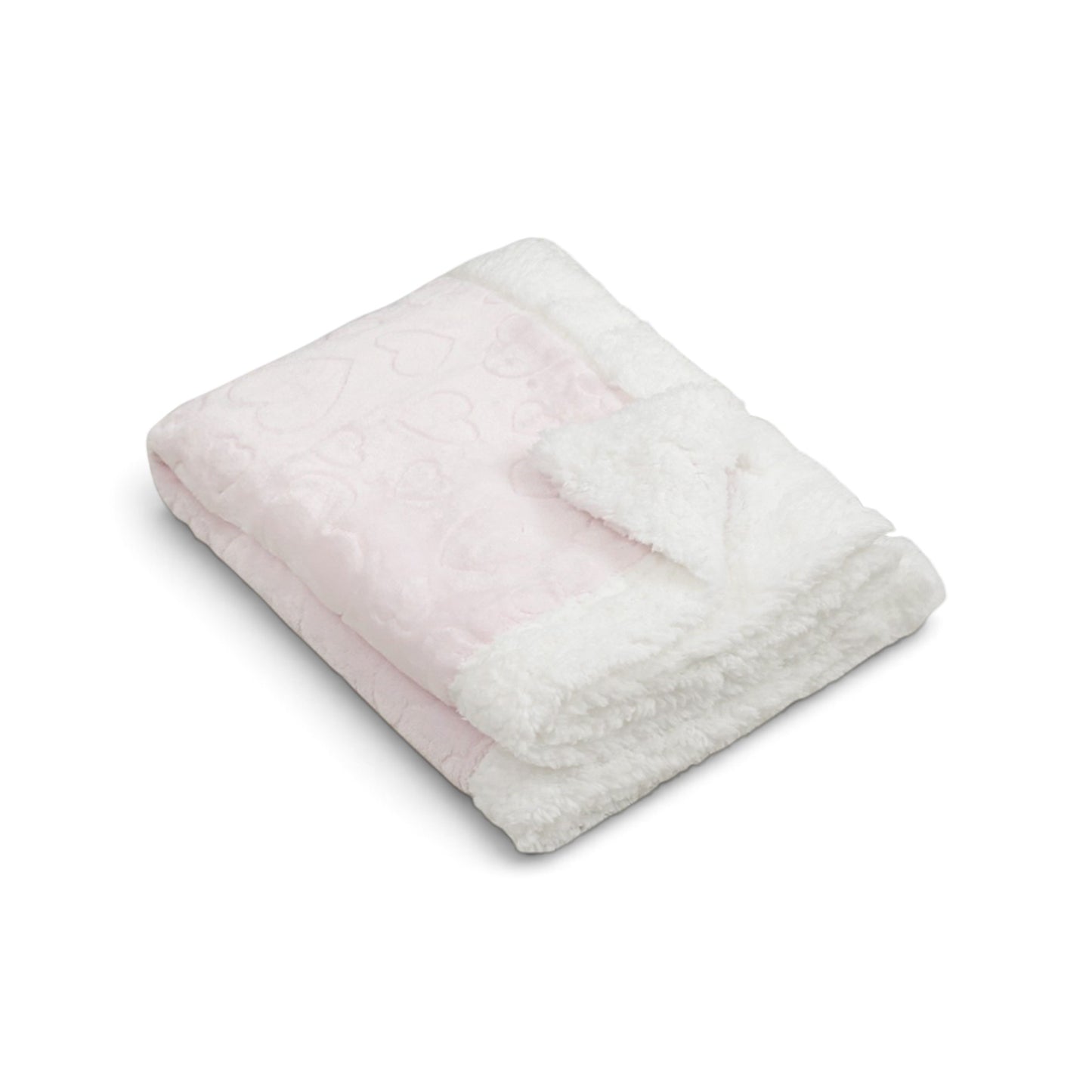 DUSTY PINK EMBOSSED HEART WITH WHITE SHERPA BORDER BLANKET
