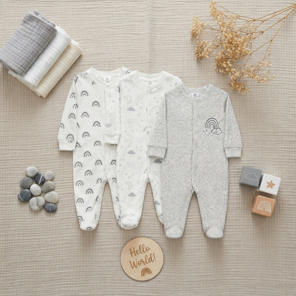RAINBOW SKIES SLEEP SUITS BOYS PK-3