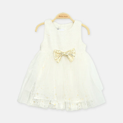 Golden Bow White Frock