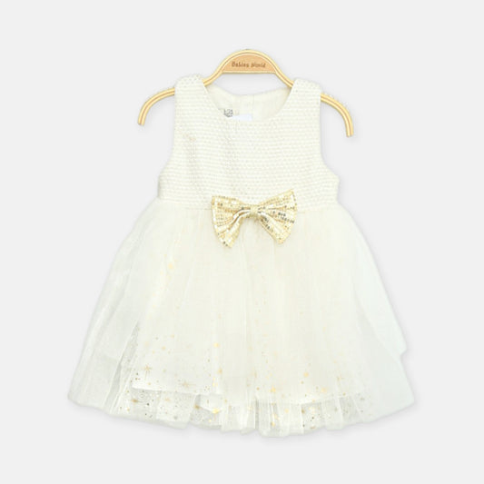 Golden Bow White Frock