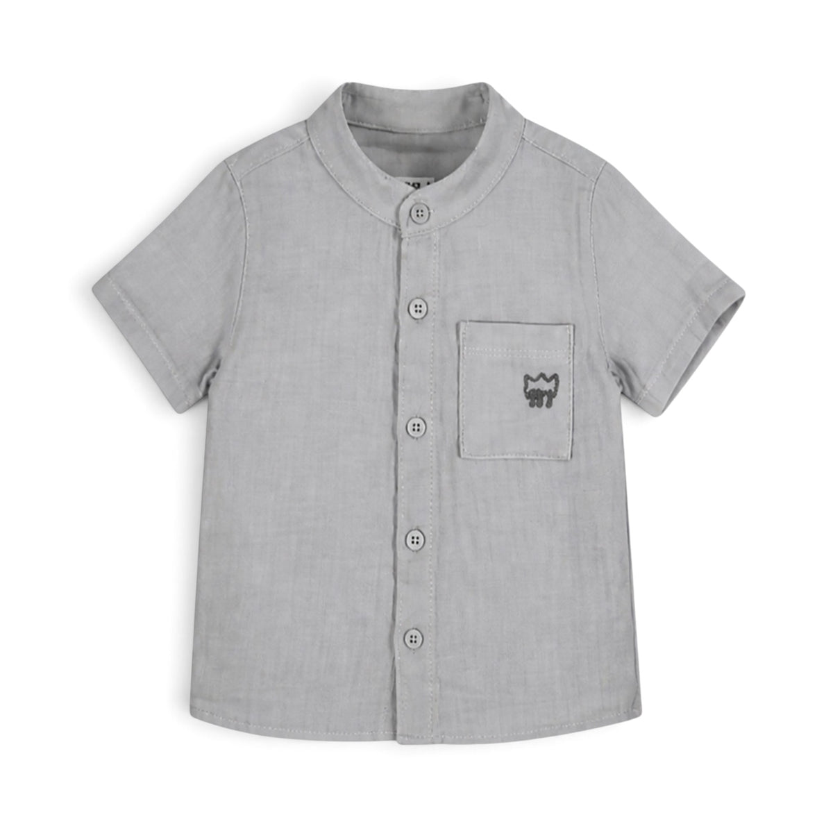 GREY MUSLIN SHIRT AND BLUE DENIM SHORTS BABY BOY OUTFIT