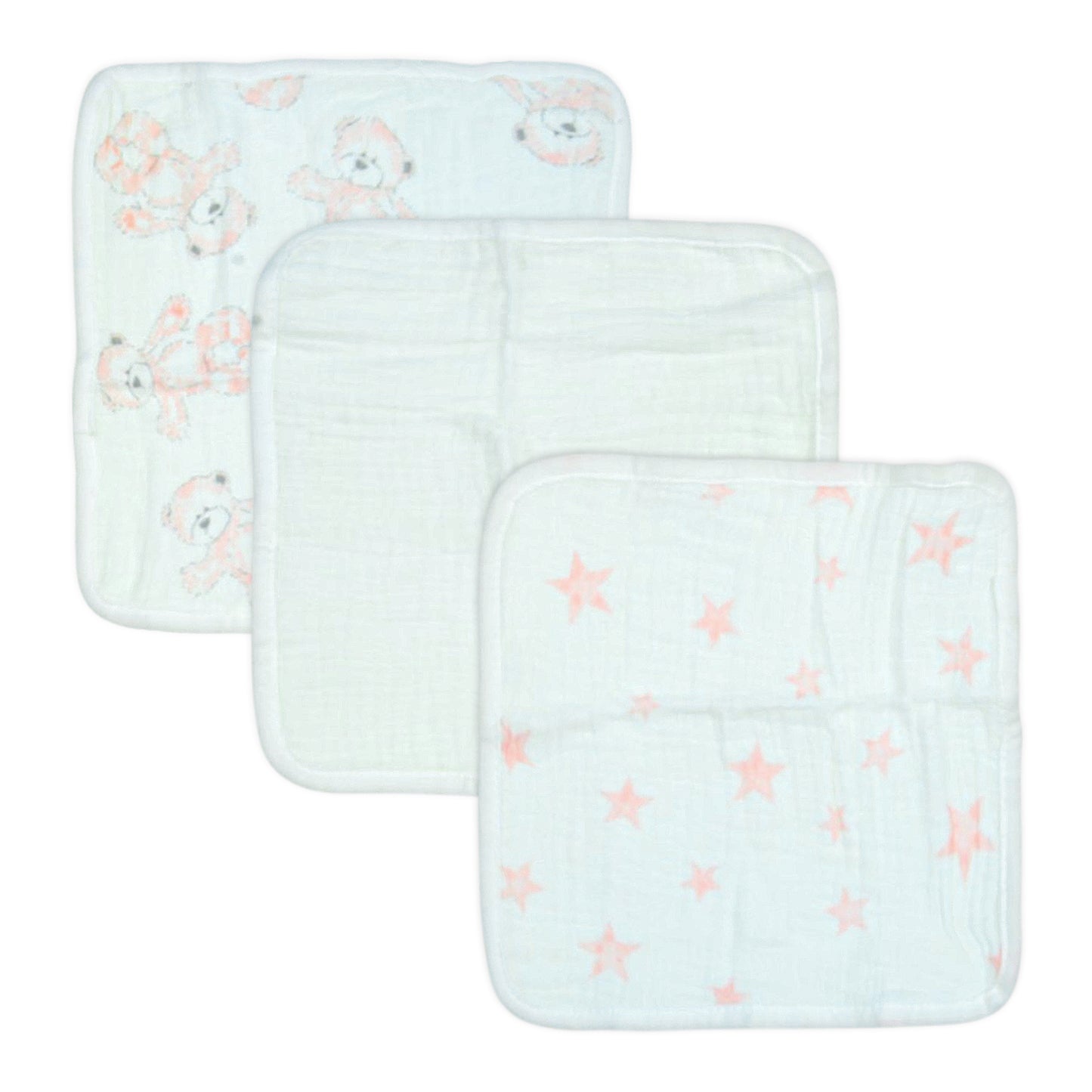FACE TOWEL MUSLIN PK-3 TWINKLE STAR PINK