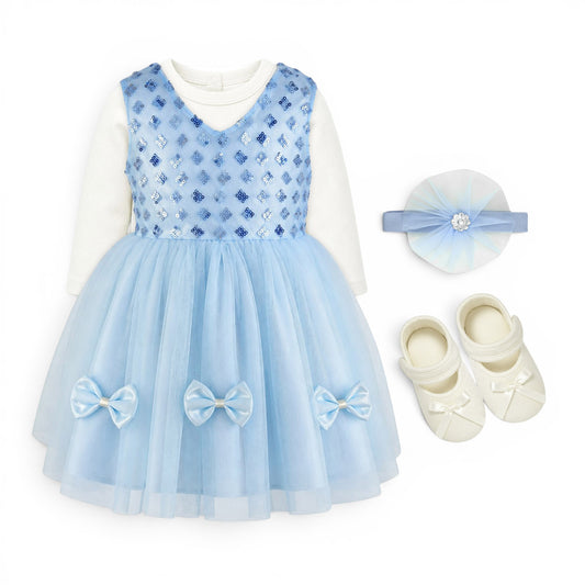 BLUE BABY GIRL FANCY FROCK GIFT SET