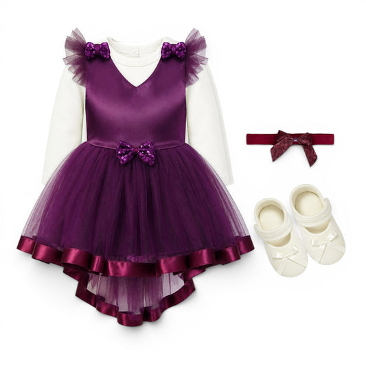 PURPLE BABY GIRL FANCY FROCK GIFT SET