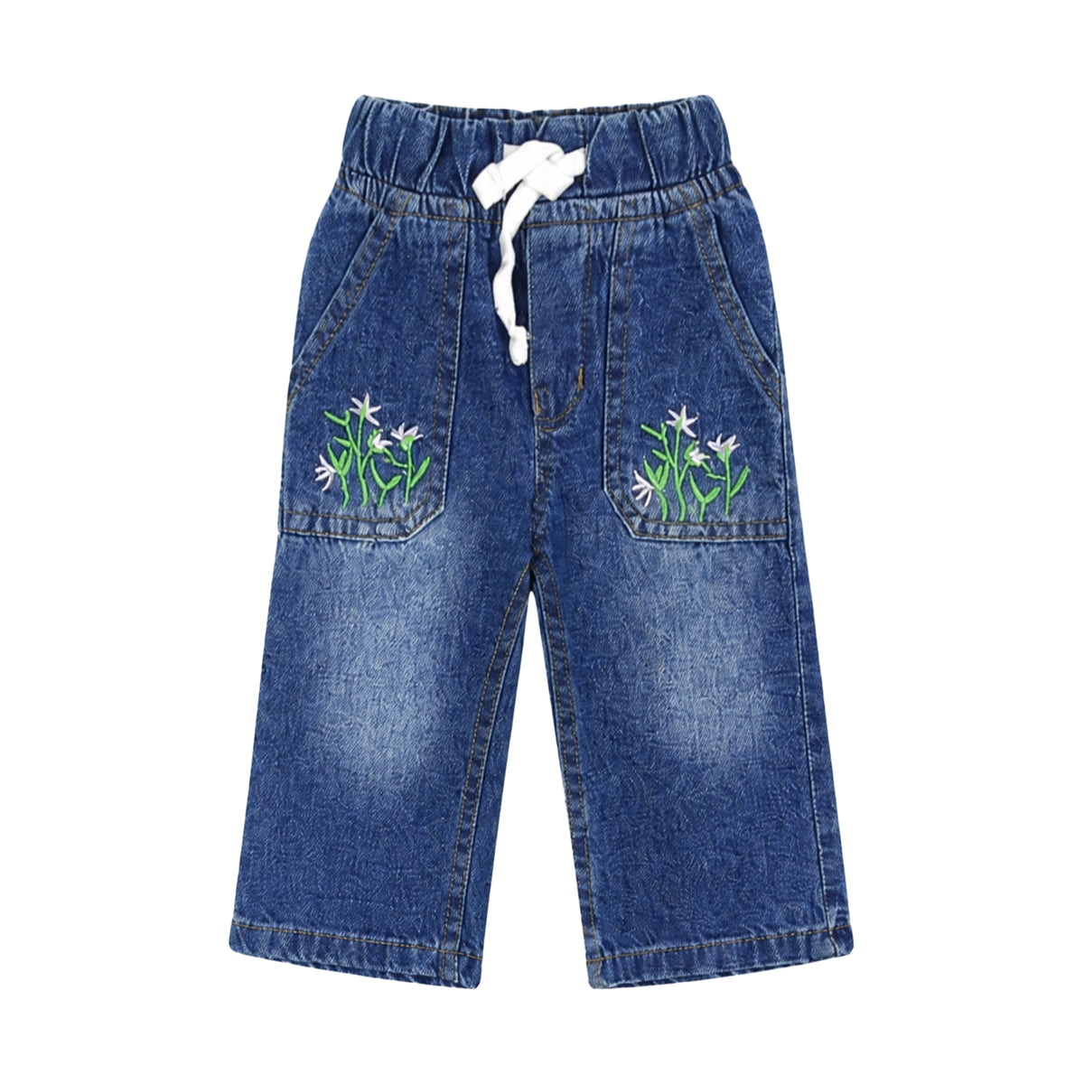 BABY GIRL LIGHT WASH FLORAL-EMBROIDERED DENIM JEANS