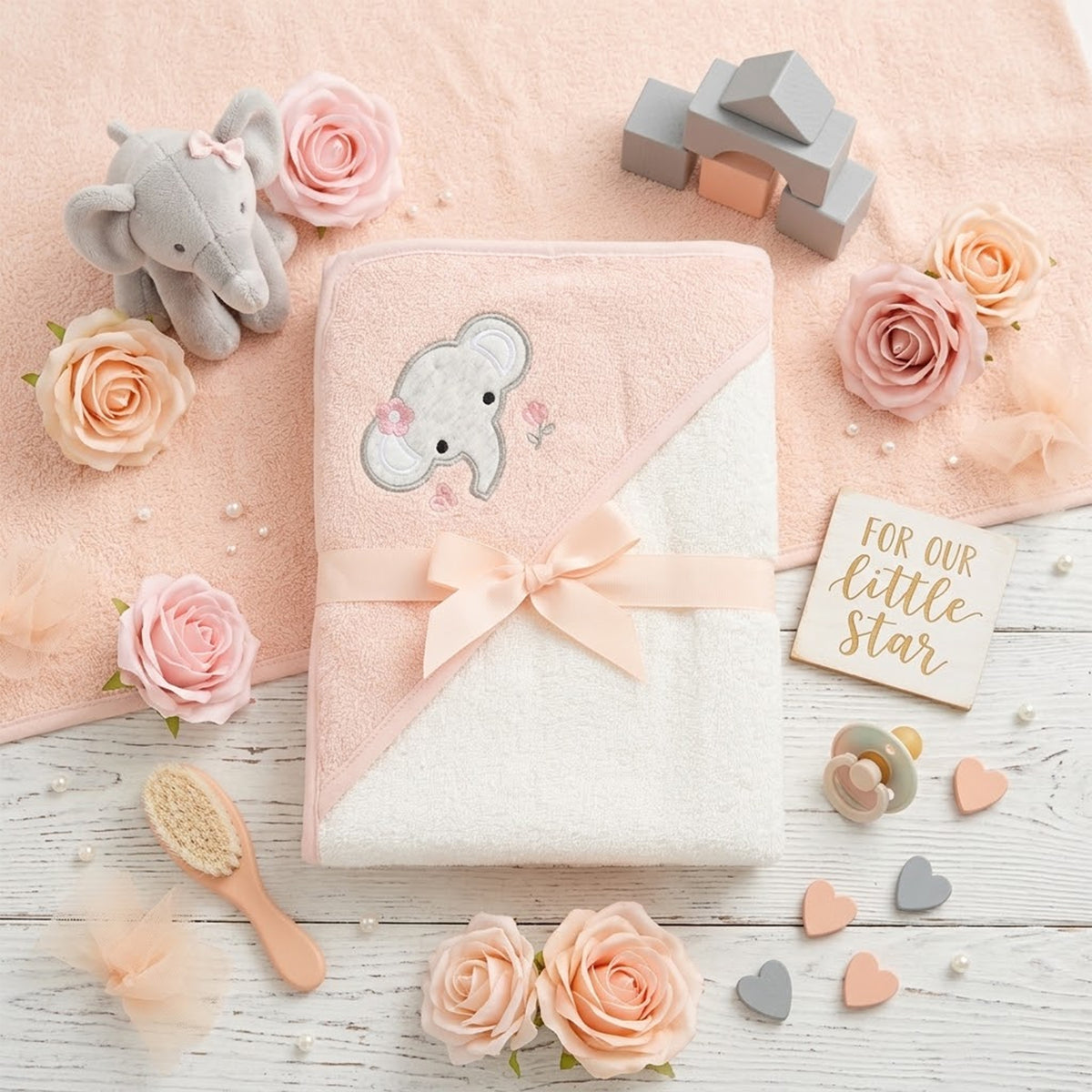 PINK ELEPHANT HOODED BATH TOWEL