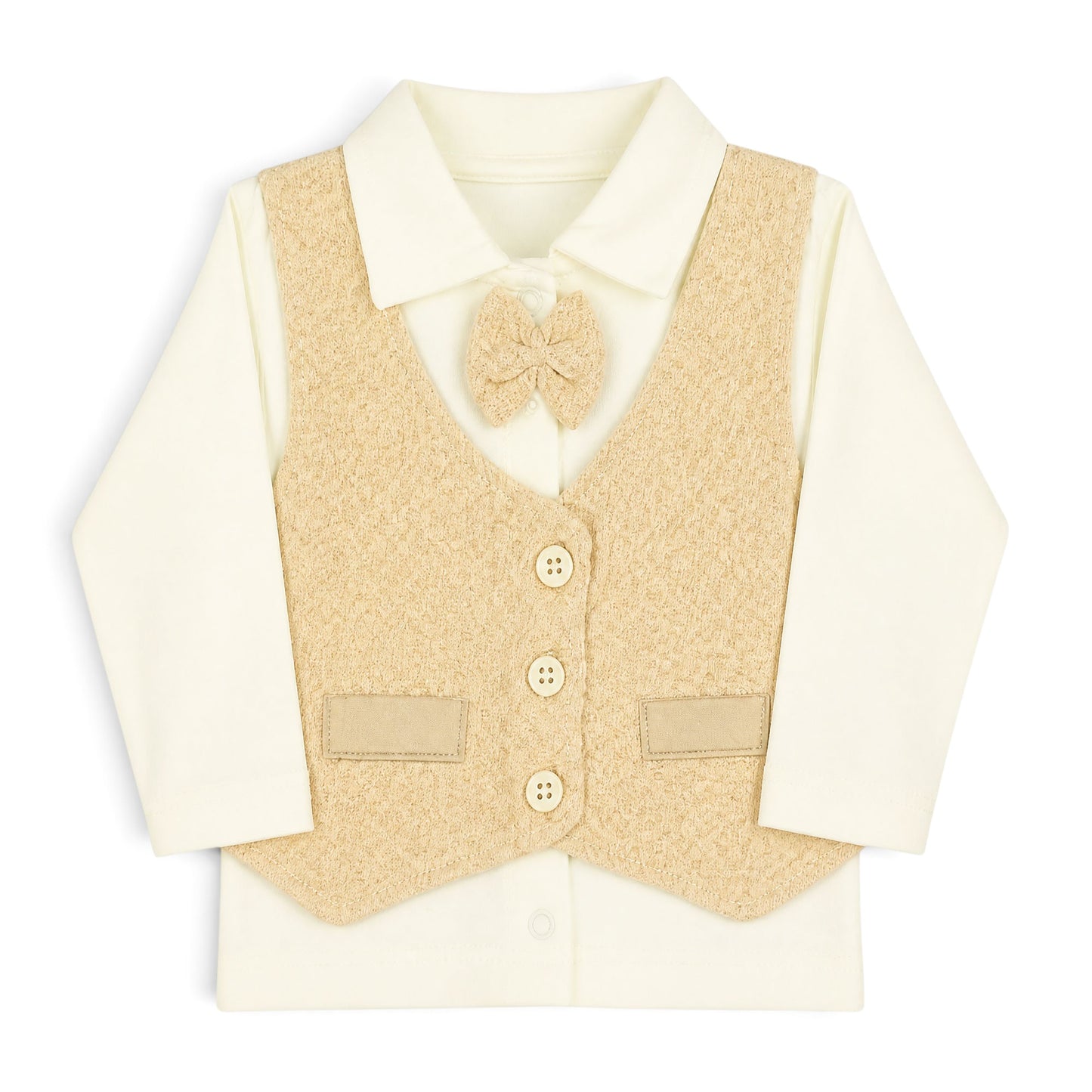 CREAM AND BEIGE VEST-STYLE BABY BOY GIFT SET