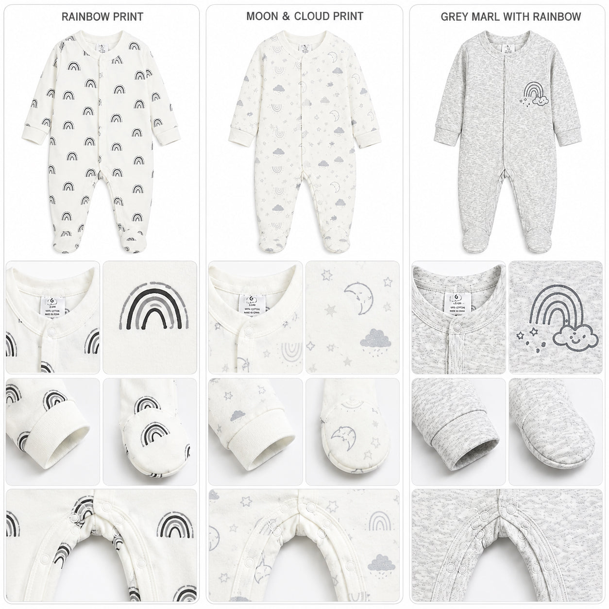 RAINBOW SKIES SLEEP SUITS BOYS PK-3
