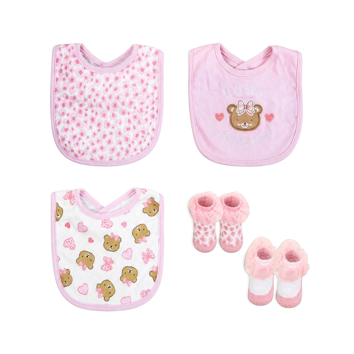 INFANT RUFFLED BIBS PK-3 & 2 BOOTIES
