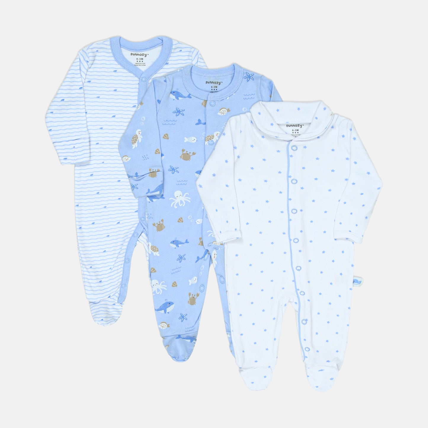 Merry Whale Ocean Sleepsuits Pk-3