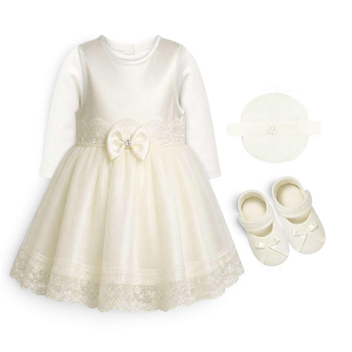 WHITE LACE BABY GIRL FANCY FROCK GIFT SET