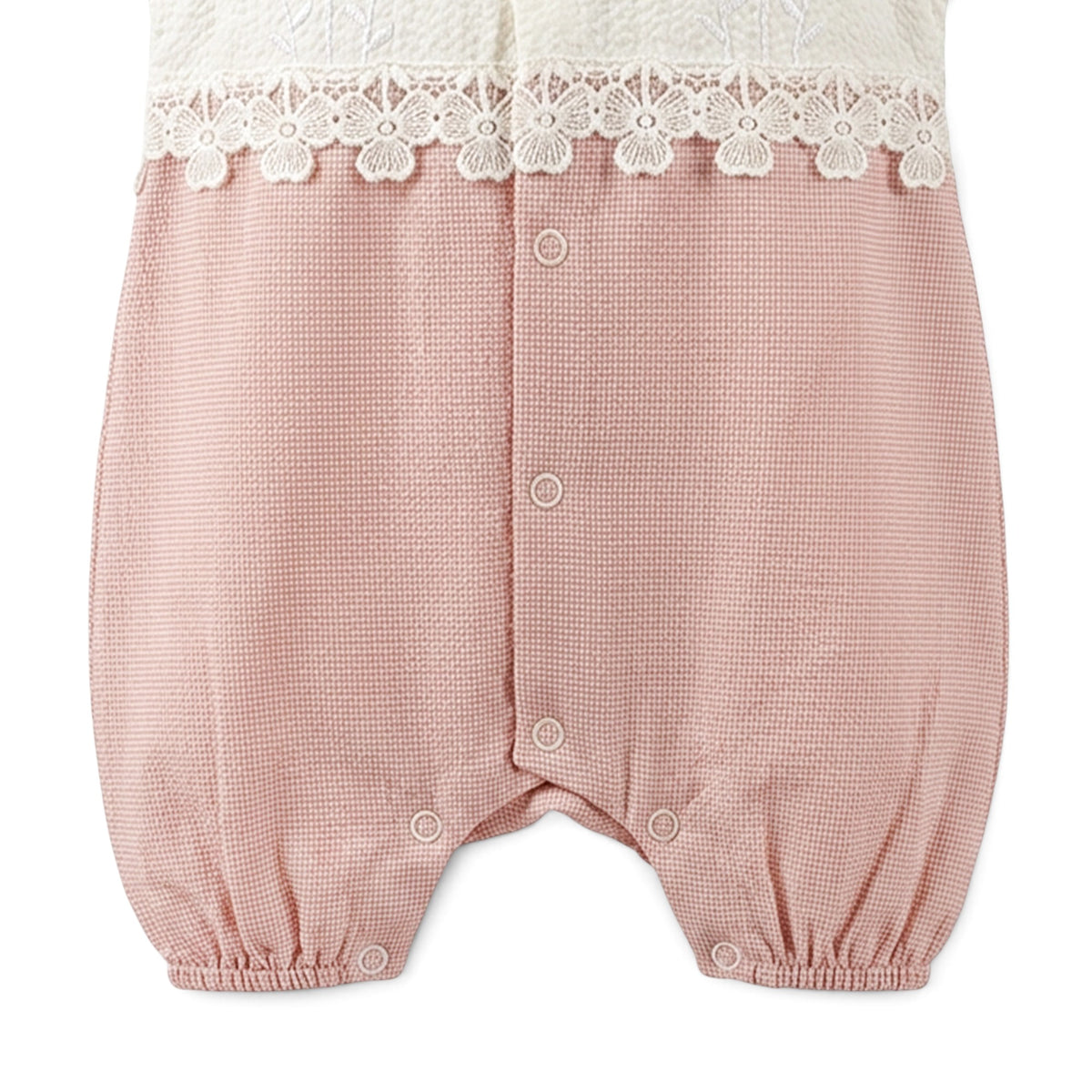 BABY GIRL LACE TRIM & FLORAL EMBROIDERY ROMPER