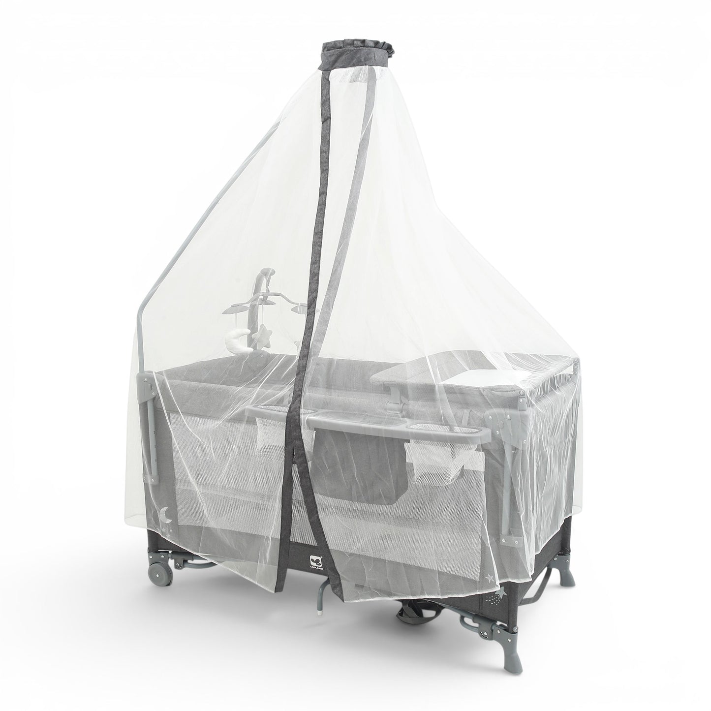 PLAY PEN GREY PORTABLE WITH WHEELS AND CARRYING BAG