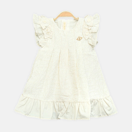 Off-White Floral Appliqué Frock