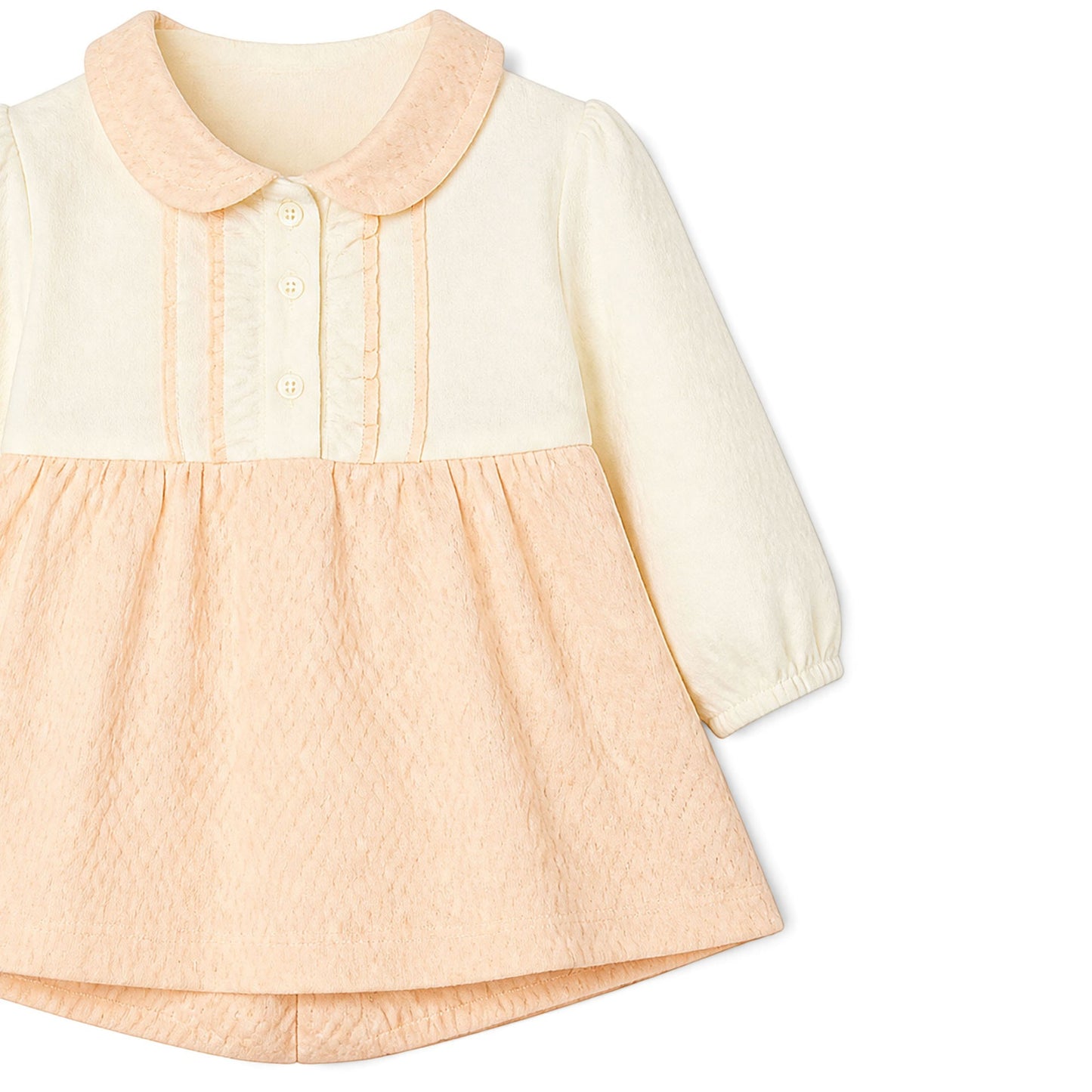 CREAM AND PEACH RUFFLE-FRONT BABY GIRL GIFT SET