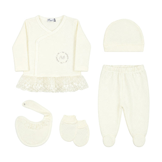 CREAM LACE-HEM "MB" EMBROIDERED BABY GIRL GIFT SET